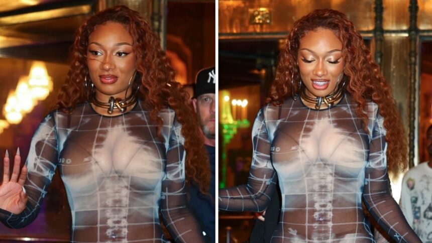Megan Thee Stallion in un ensemble trasparente davanti al Super Bowl