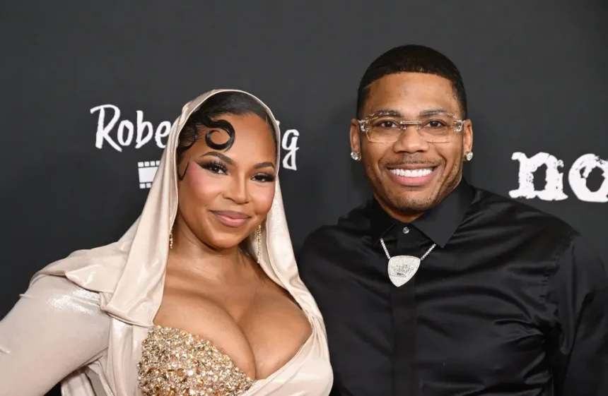 (L-R) Actor/singer Ashanti and singer Nelly attend the Los Angeles premiere of Robert Craig Films' "No Address" at DGA Theater Complex on February 18, 2025 in Los Angeles, California. (Photo by Michael Tullberg/Getty Images)