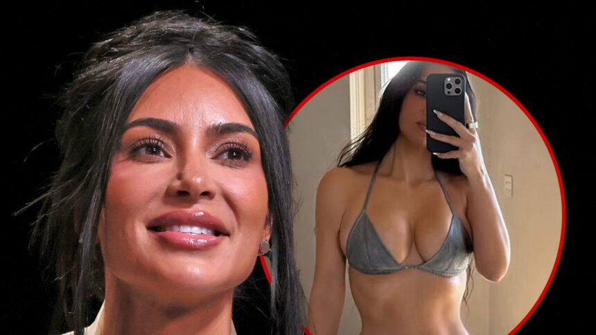 Kim Kardashian indossa un piccolo bikini d'argento negli scatti di primavera