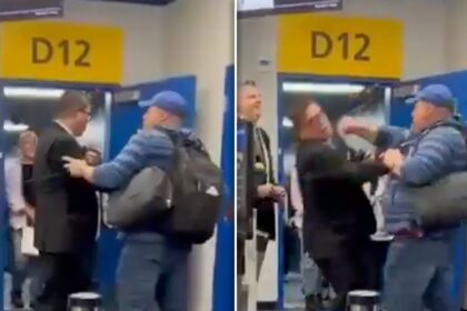 Il viaggiatore arrabbiato dà un pugno agente aereo al gate dell'aeroporto, in video