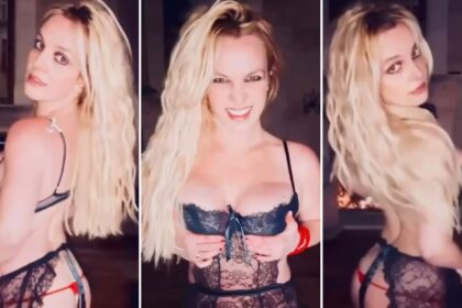 Britney Spears fumante in minuscola perizoma rosso e lingerie trasparente