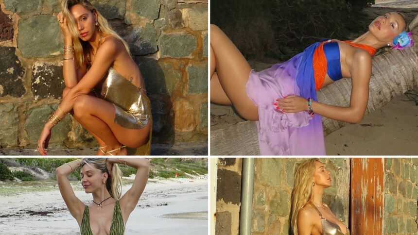 Model Alexis Ren - audace in oro scatti caldi sulla spiaggia