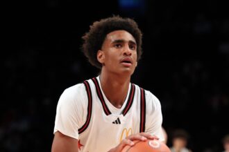 Alijah Arenas seen on the court during the 48th Annual McDonald's All-American Games with halftime performance from GloRilla at Barclays Center on April 01, 2025 in New York City.