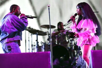 INDIO, CA - APRIL 13:  Rappers Kendrick Lamar (L) and SZA (R) perform on the Coachella stage during week 1, day 1 of the Coachella  Valley Music And Arts Festival on April 13, 2018 in Indio, California.  (Photo by Scott Dudelson/Getty Images for Coachella  )