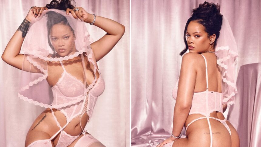 Rihanna pone in lingerie rosa per la sua collezione selvaggia x fenty