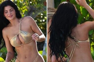 Kylie Jenner sfrigola in bikini d'oro durante il giorno della spiaggia di Turks & Caicos