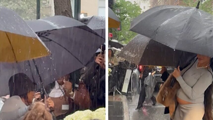 Rihanna è schiacciata in faccia da ombrello prima di Met Gala, in video