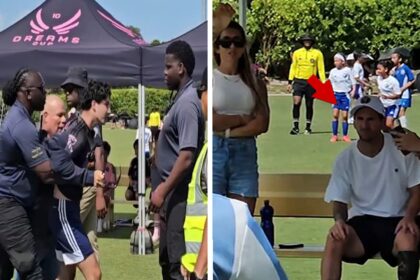 Il fan di Lionel Messi ha gestito dalla sicurezza dopo aver precipitato da calcio all'evento giovanile