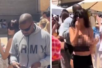 Bianca Censori indossa un top trasparente, afferra il gelato con Kanye West