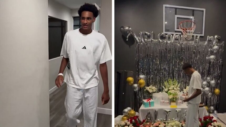 ALIJAH ARENAS BENTED a casa con regali, fiori