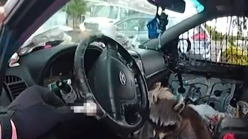 Raccoon afferra la pipa e lo mette in bocca durante l'arresto della donna, in video