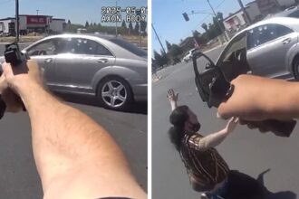 Fresno Cop svuota 2 clip nel veicolo sospettato, le riprese della camma del corpo