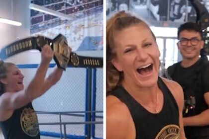 Kayla Harrison celebra il titolo UFC con compagni di squadra in Triumphant Return in ATT Gym