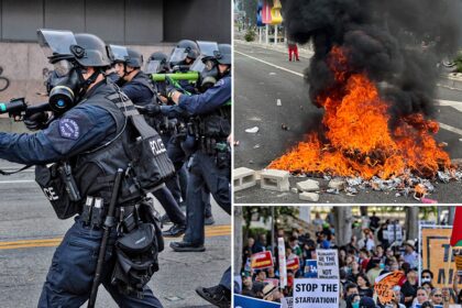 Centinaia di manifestanti e polizia si scontrano su questioni di immigrazione a Los Angeles