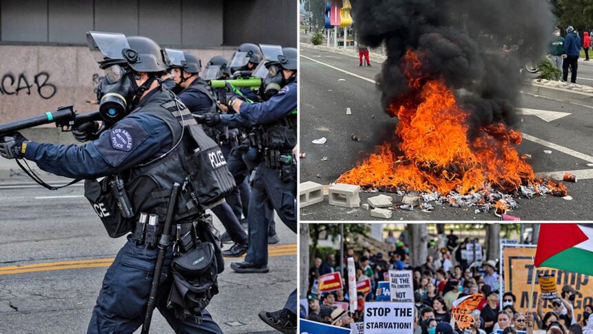 Centinaia di manifestanti e polizia si scontrano su questioni di immigrazione a Los Angeles
