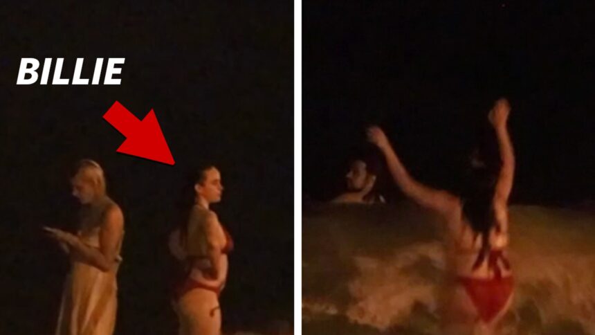 Billie Eilish e gli amici si raffreddano con il tuffo notturno in mare al largo di Barcellona, ​​in Spagna