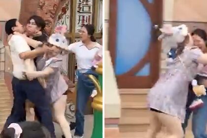 Brawl scoppia a Disneyland China, baby catturato in Crossfire, in video