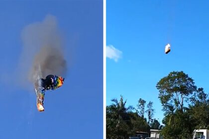 La mongolfiera cattura il fuoco, le cadute libere dal cielo in un incidente mortale, in video