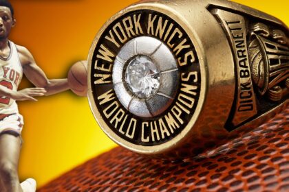 La leggenda di Knicks leggenda Dick Barnett 1970 Ring che colpisce il blocco d'aste