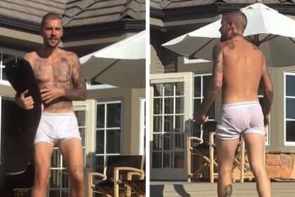 Justin Bieber emerge dal lago in biancheria intima bagnata gocciolante, in video