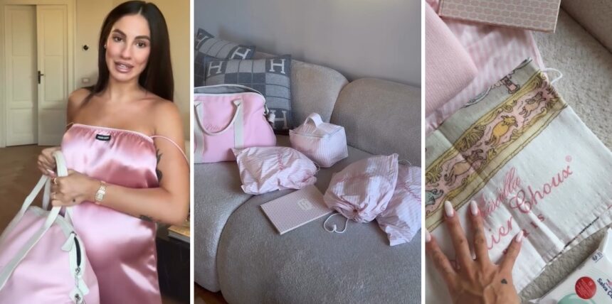 Giulia De Lellis mostra la borsa personalizzata per il parto col nome della nascitura stampato sopra e tutto quello che c'è dentro da portare in ospedale - Gossip.it