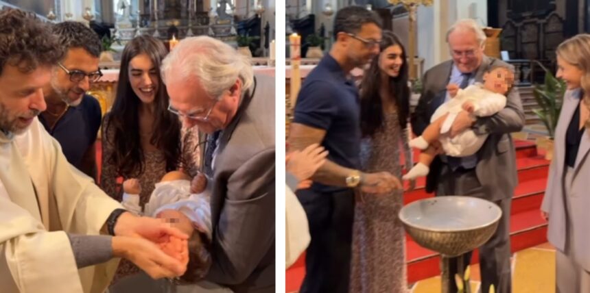 Fabrizio Corona e Sara Barbieri battezzano il figlio Thiago a Milano: ecco chi è il padrino, le immagini - Gossip.it