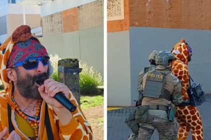 I federali spiegano l'arresto del comico vestito da giraffa, ripreso in un video