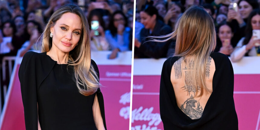 Angelina Jolie sul red carpet a Roma sfoggia gli enormi tatuaggi sulla schiena: in total black, è la più fotografata del Cinema Fest 2025 - Gossip.it