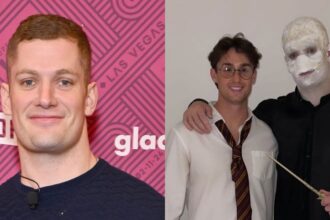 La star della NFL Carl Nassib mostra i suoi addominali mentre è vestito da Voldemort per Halloween