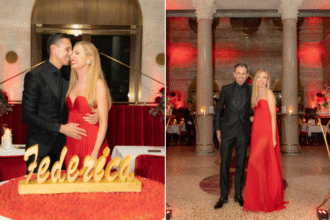 Le foto del  ‘red party’ a Milano per celebrare i 58 anni di Federica Panicucci