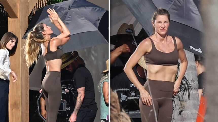 Gisele Bündchen sfoggia una montatura in forma durante le riprese a Miami