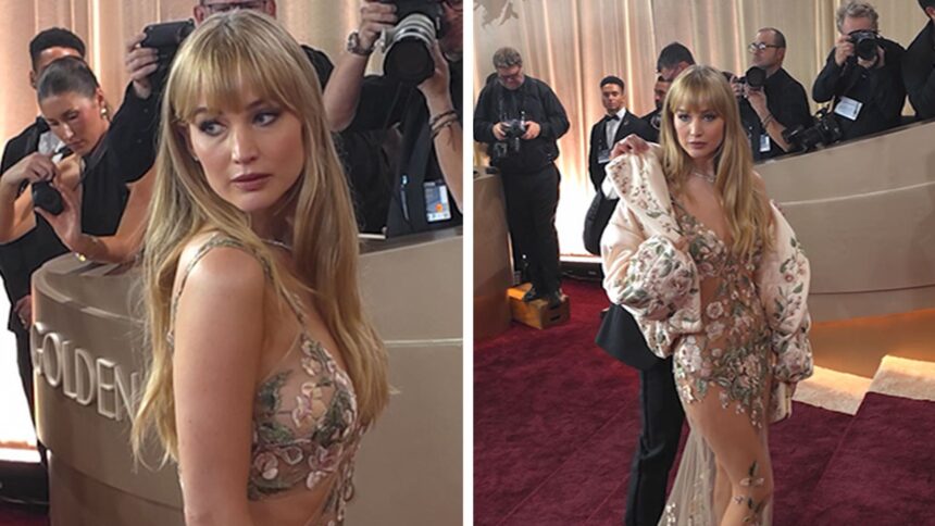Jennifer Lawrence stupisce in abito nudo all'83esimo Golden Globe