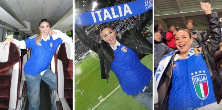 Diletta Leotta incinta col super pancione allo stadio a Bergamo per vedere l’Italia: tifo scatenato per gli azzurri che vincono, guarda - Gossip.it