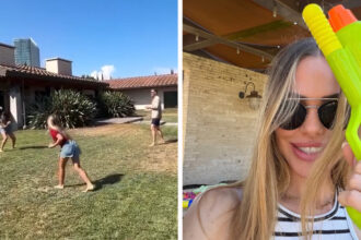 Ilary Blasi e Bastian Muller si divertono con i giochi d’acqua