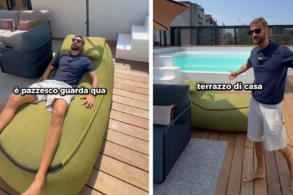 Stefano Corti mostra la lussuosa terrazza della sua nuova casa